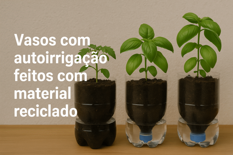 Vasos com autoirrigação feitos com material reciclado